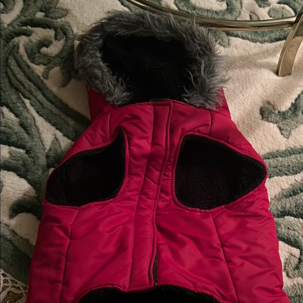 Stylish Red Dog Coat with Faux Fur by [Brand]